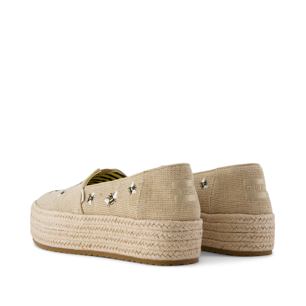 Valencia Embroidered Bees Platform Espadrille Back View