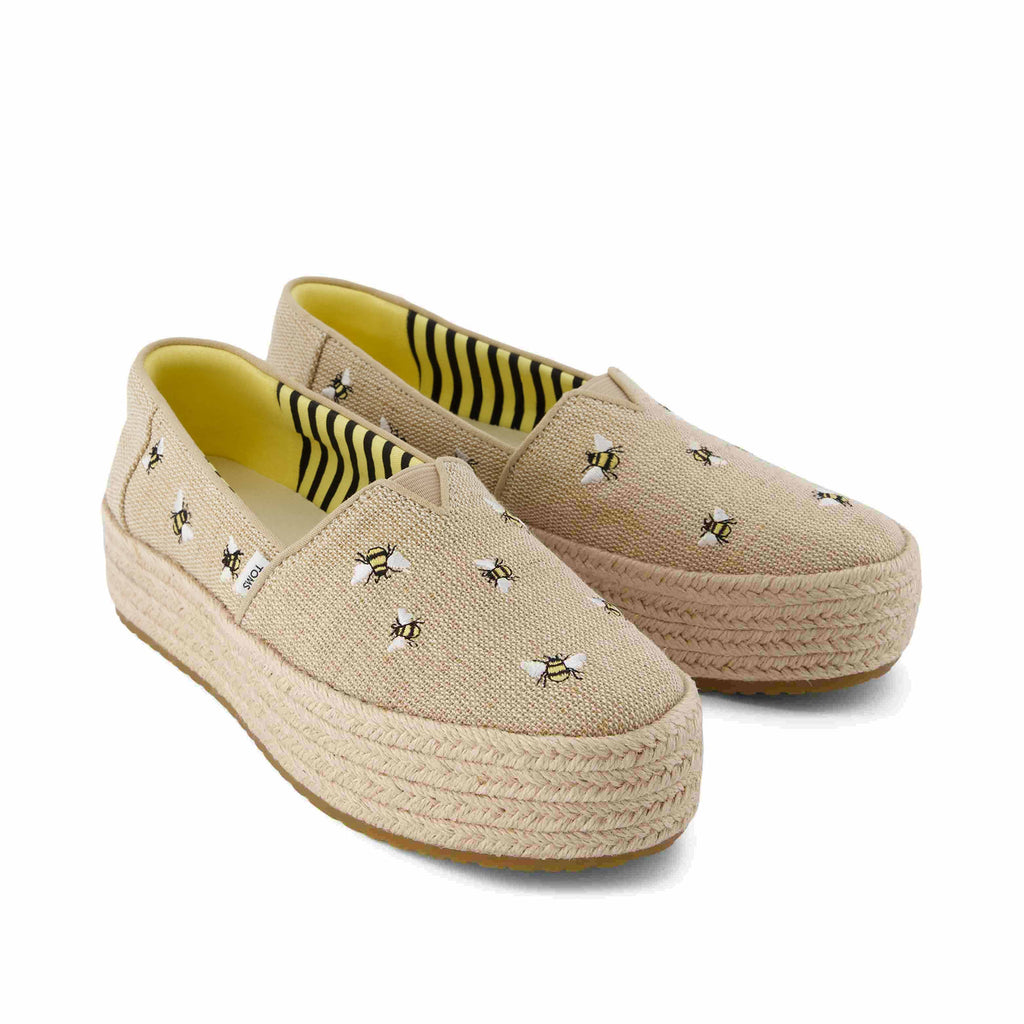 Valencia Embroidered Bees Platform Espadrille Front View