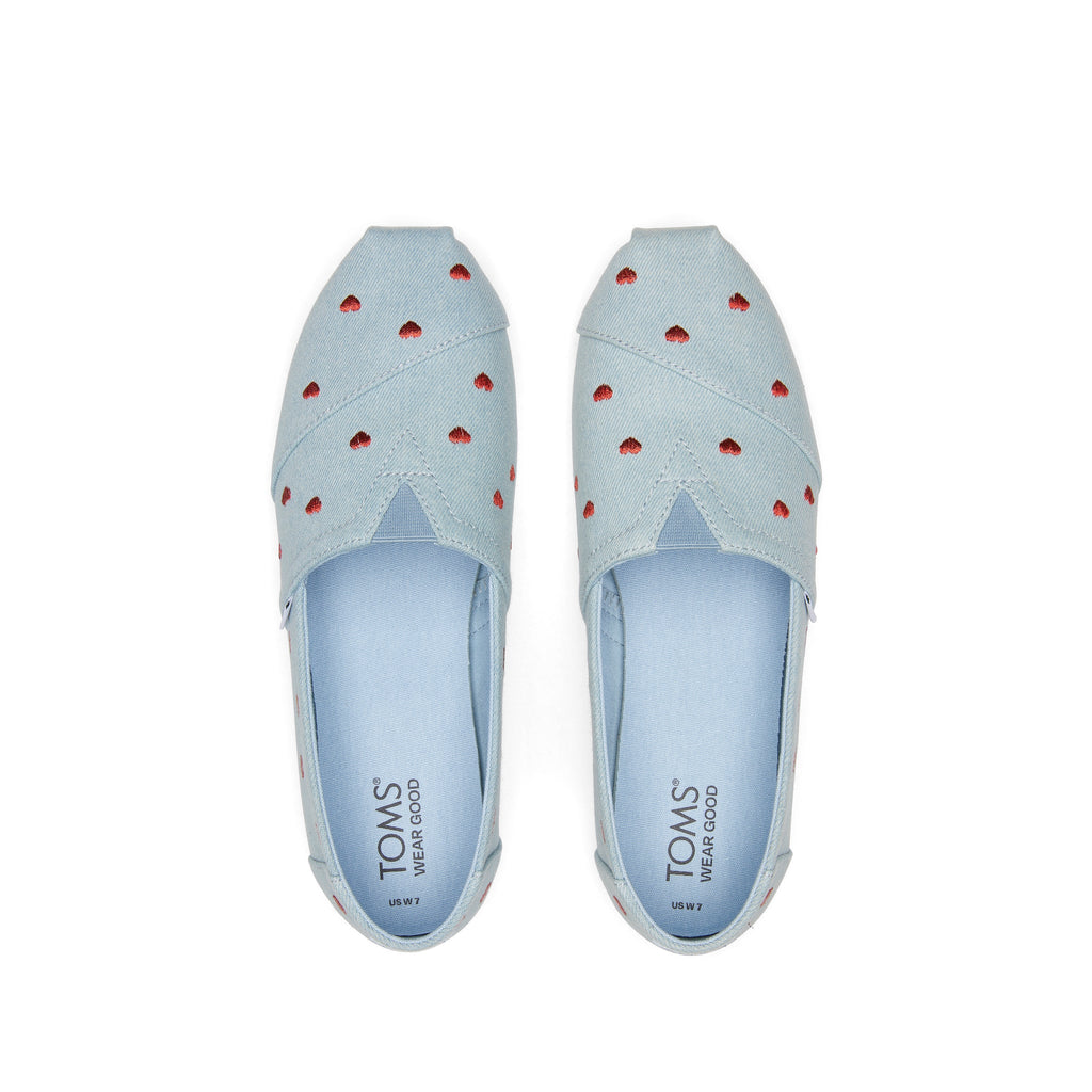 Alpargata Denim Embroidered Hearts Top View