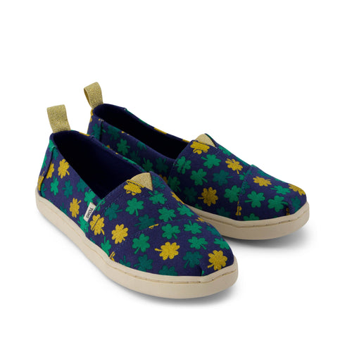 Youth Alpargata Lucky Shimmer Clovers Kids Shoe Front View