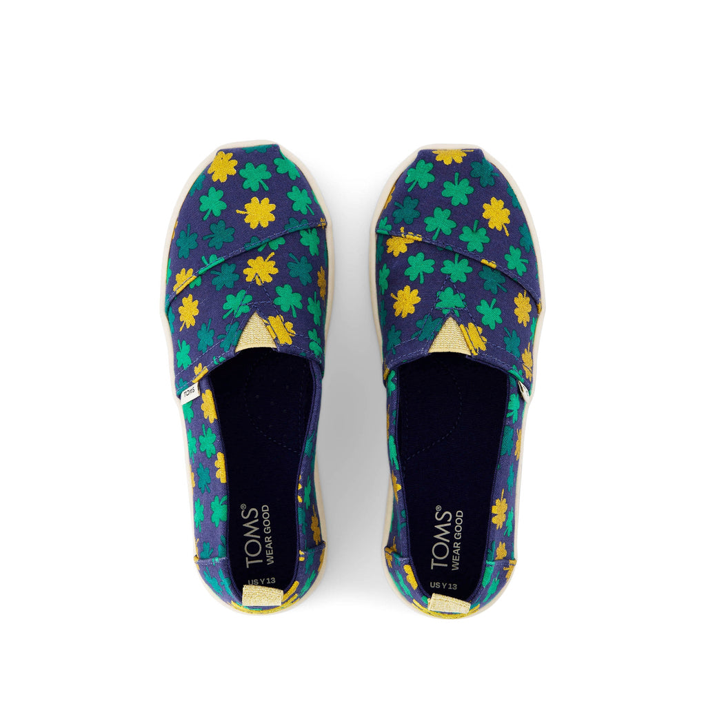 Youth Alpargata Lucky Shimmer Clovers Kids Shoe Top View