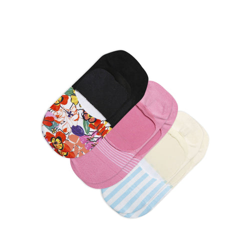 Classic No Show Floral Summer Socks 3 Pack Front View
