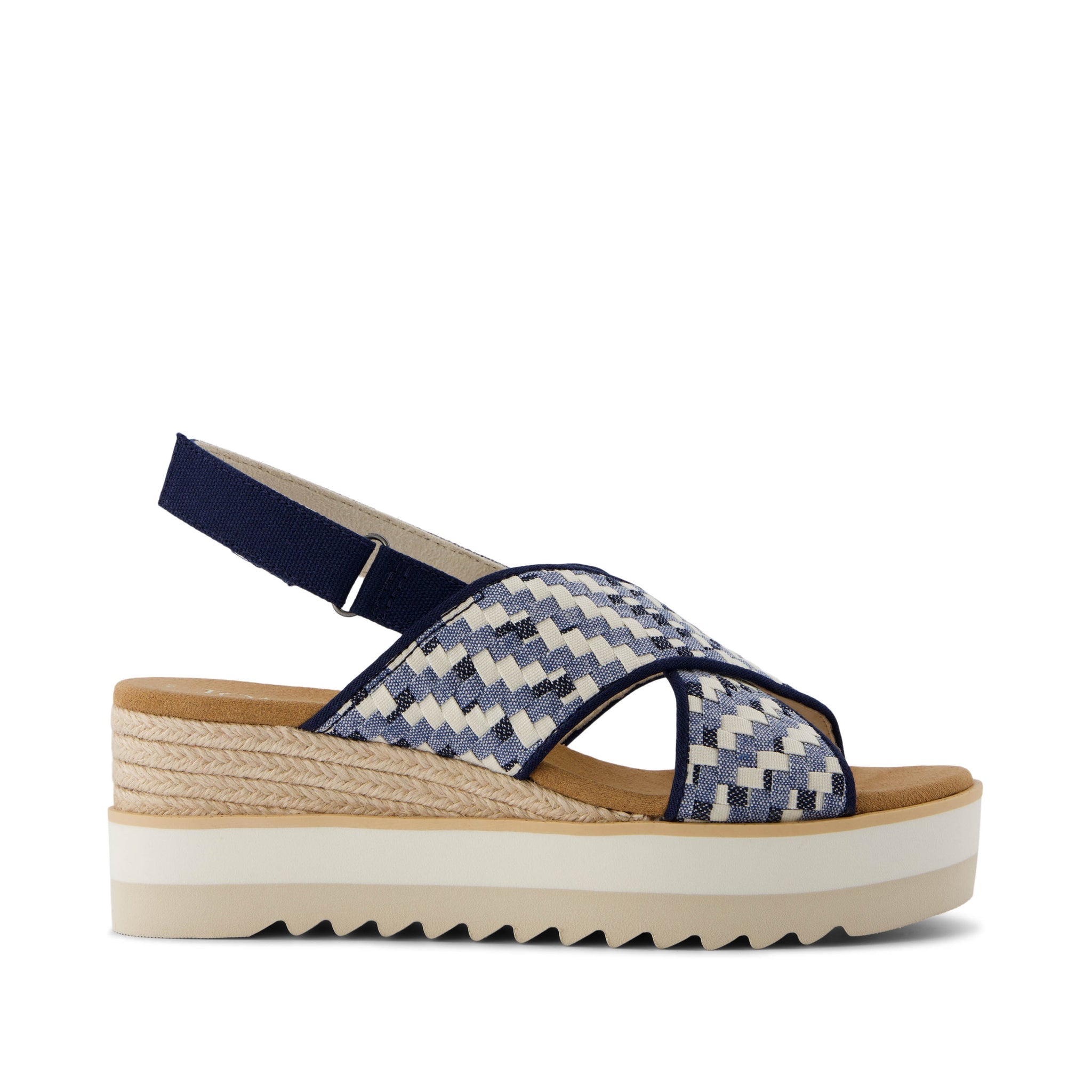 Diana Crossover Blue Denim Wedge Sandal Side View
