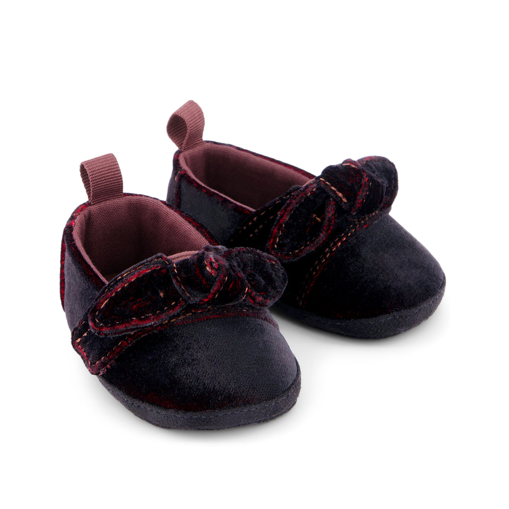 Layette Alpargata Crib Shoe - Dark Burgundy Velvet Front View
