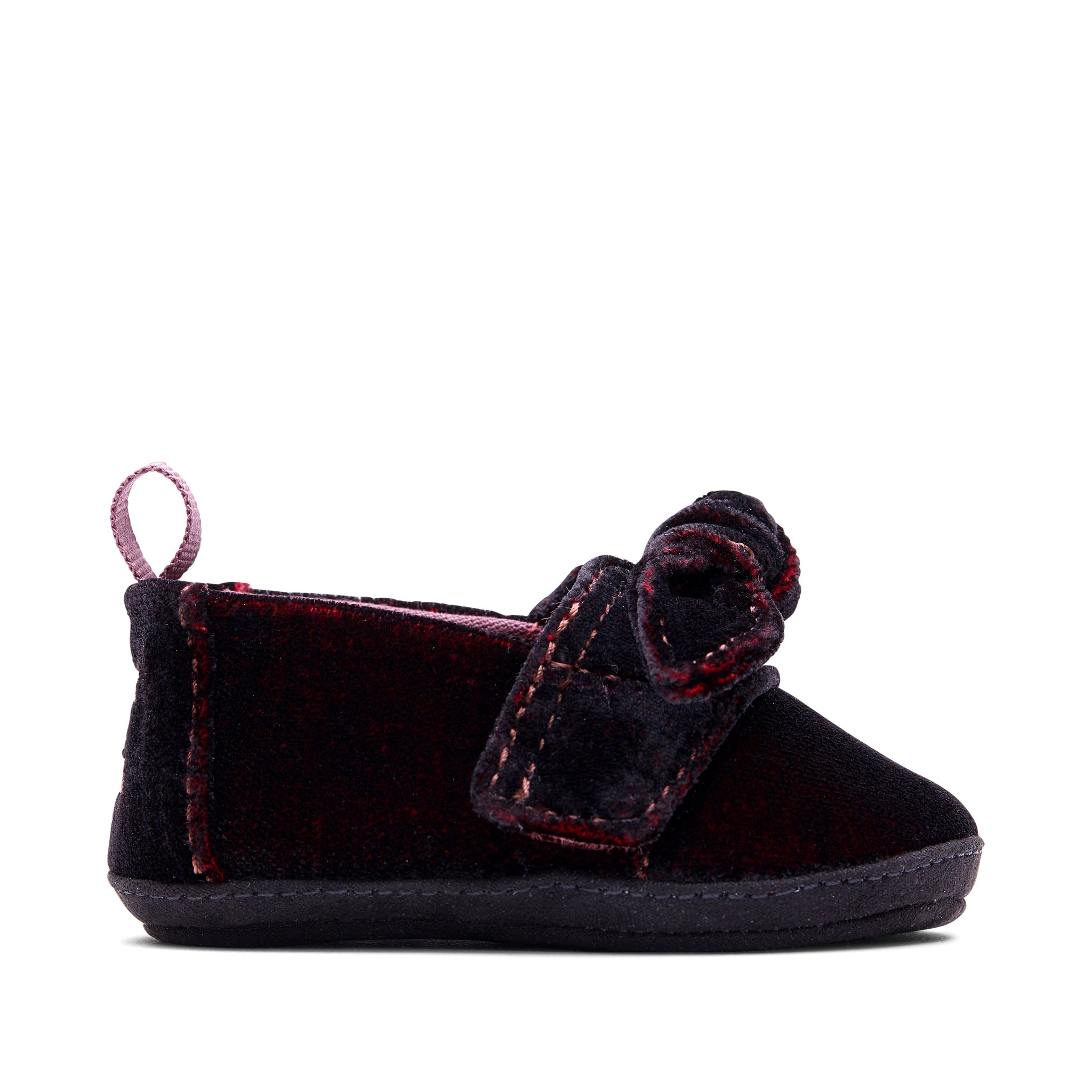 Layette Alpargata Crib Shoe - Dark Burgundy Velvet Side View