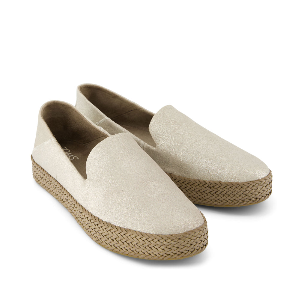 Carolina Champagne Metallic Suede Espadrille Front View