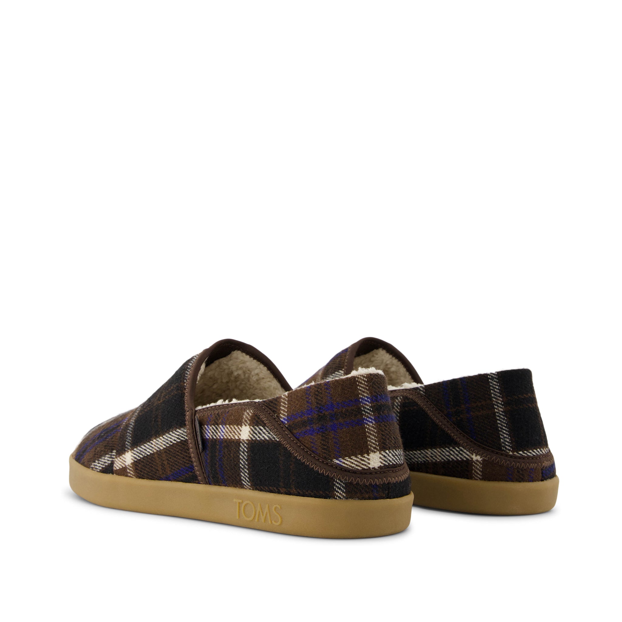 Camden Convertible Slipper - Chocolate Brown Cozy Plaid Back View