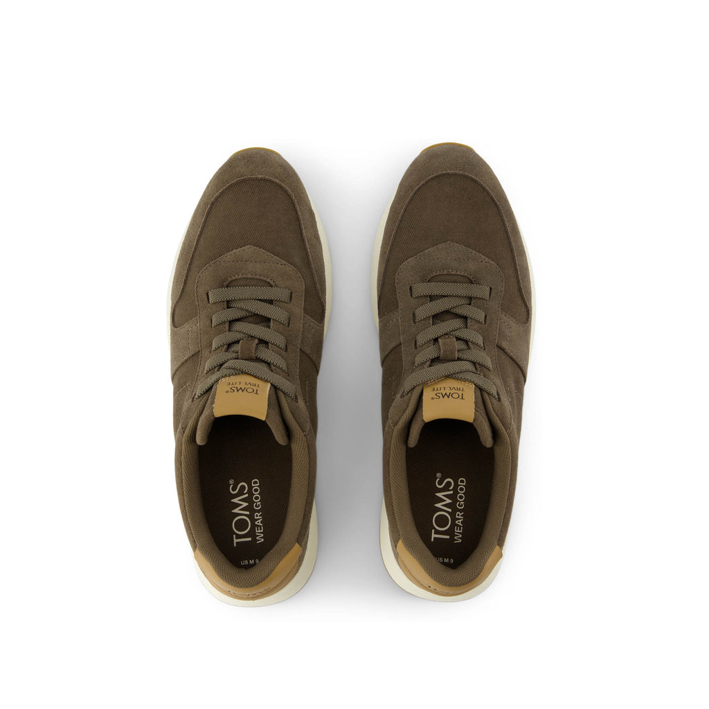 TRVL Lite Retro Runner Olive Water Repellent Sneaker Top View