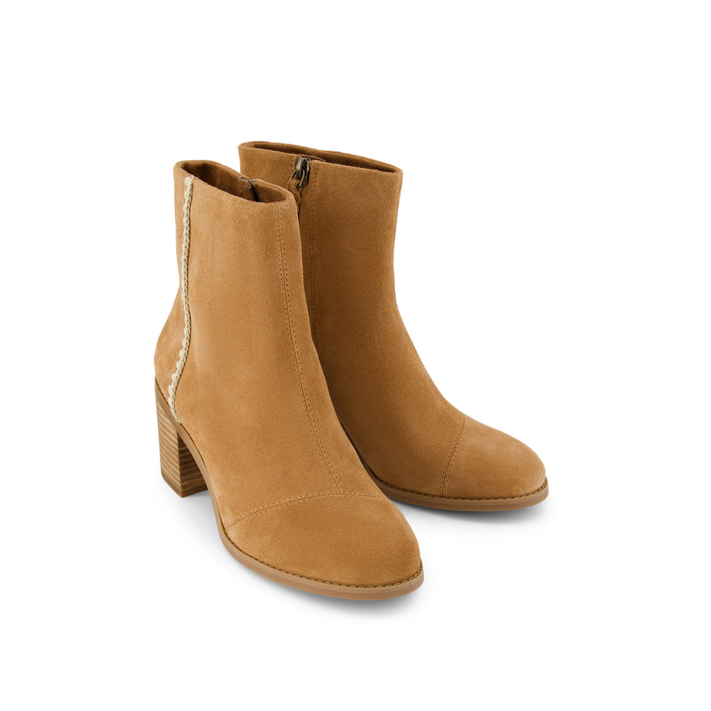 Evelyn Heeled Boot - Brown Suede Deco Stitch Front View