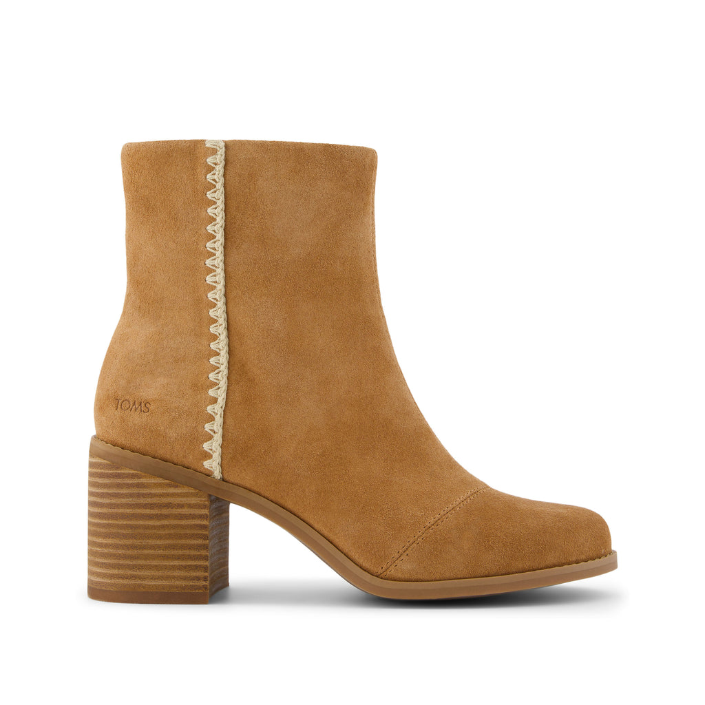 Evelyn Heeled Boot - Brown Suede Deco Stitch Side View