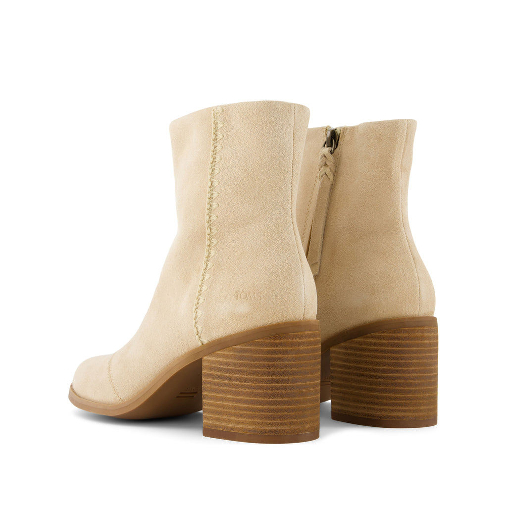Evelyn Heeled Boot - Natural Suede Deco Stitch Back View
