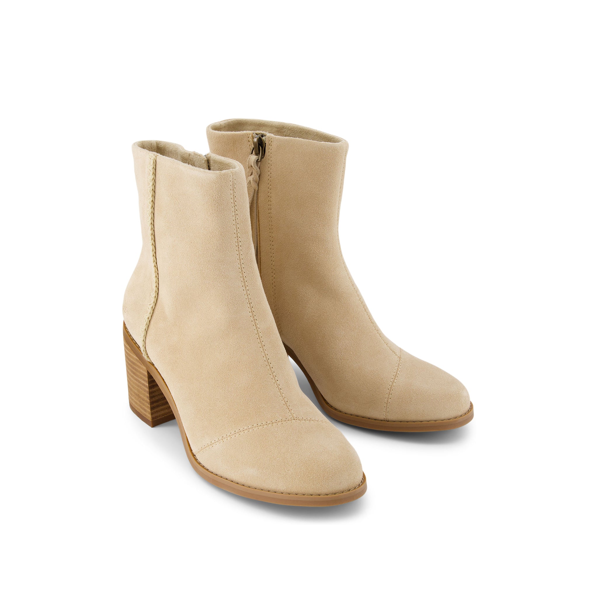 Evelyn Heeled Boot - Natural Suede Deco Stitch Front View