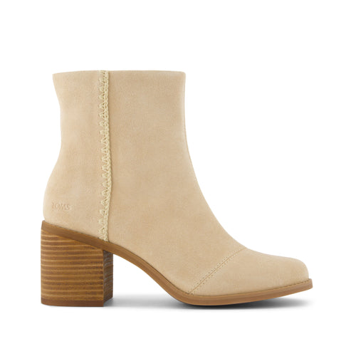 Evelyn Heeled Boot - Natural Suede Deco Stitch Side View