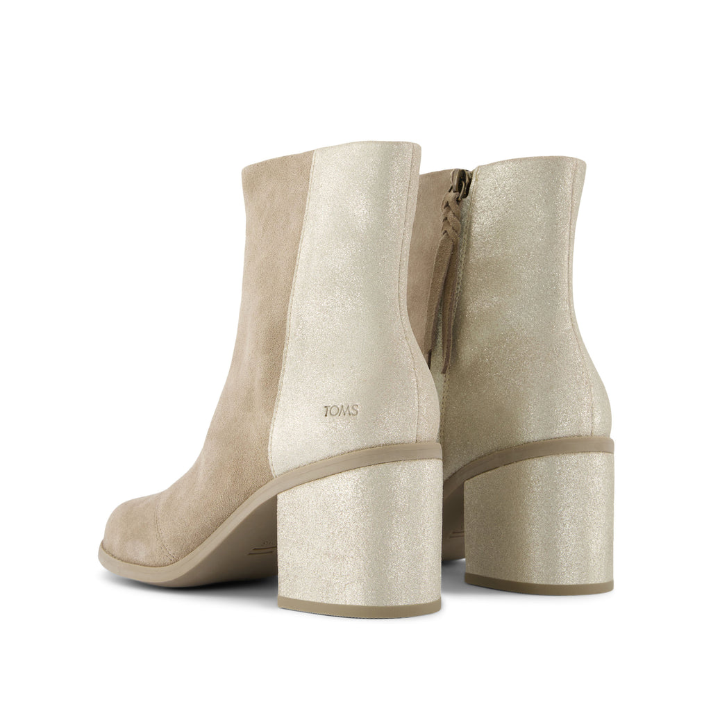 Evelyn Heeled Boot - Dune Metallic Suede Back View