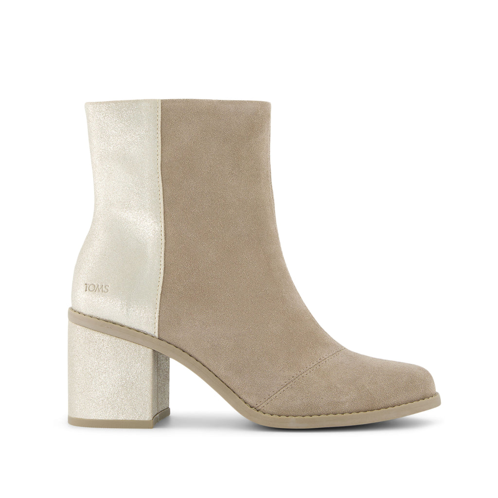 Evelyn Heeled Boot - Dune Metallic Suede Side View