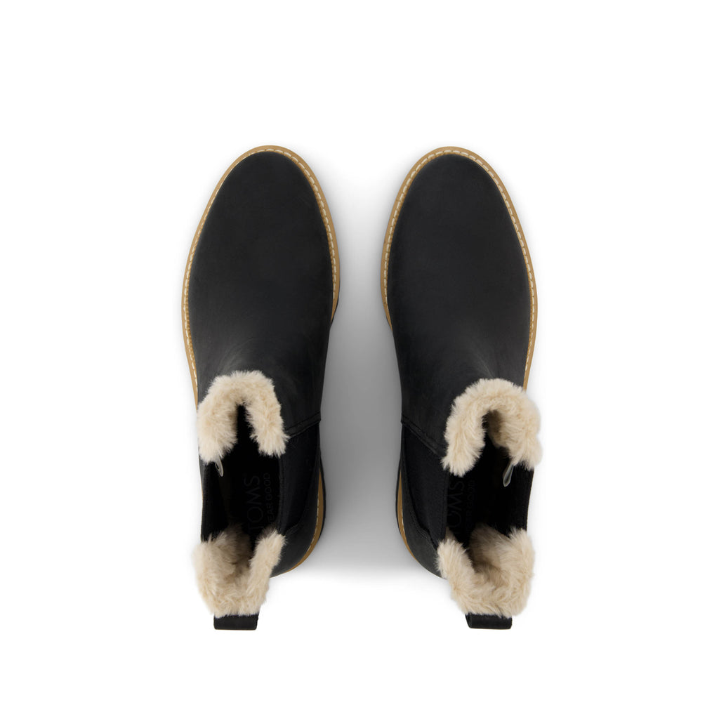 Bennet Boot - Water Resistant Black Leather Faux Fur Top View