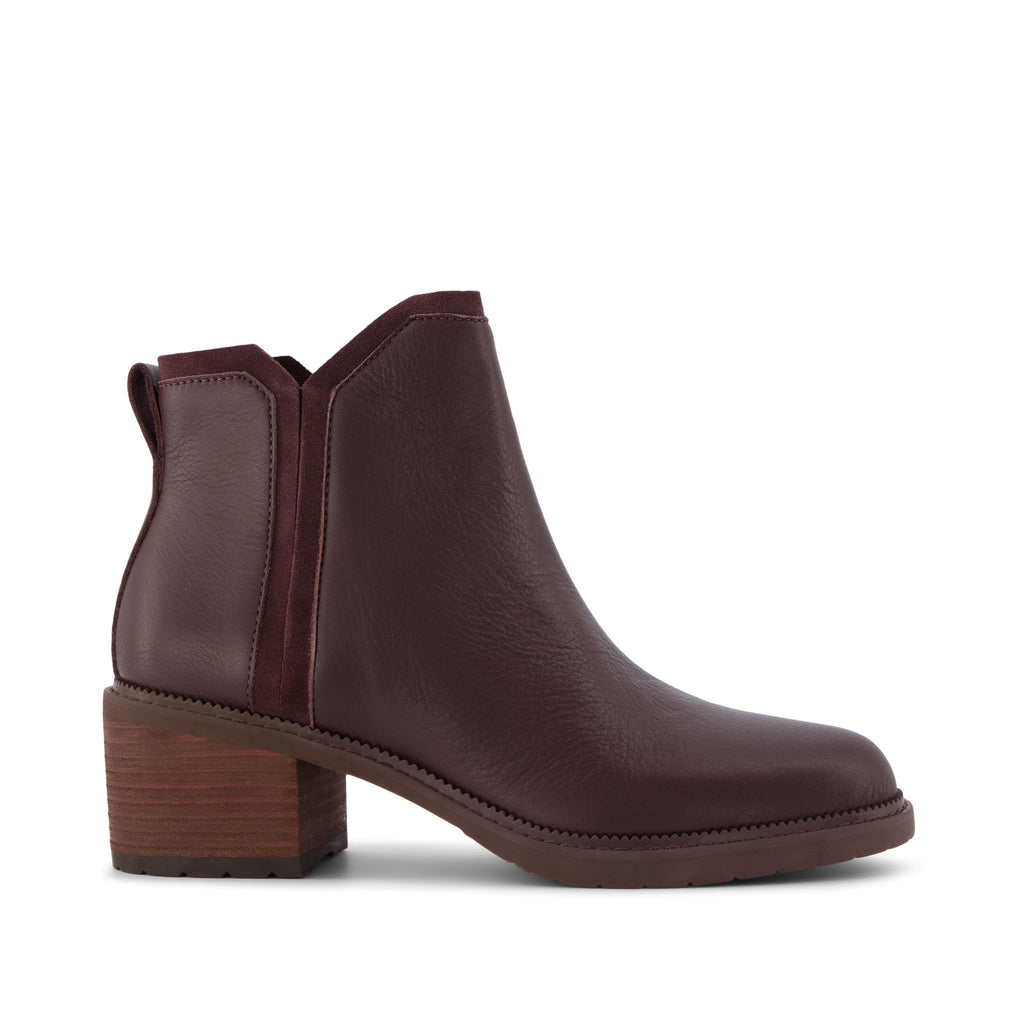 Hailey Heeled Boot - Water Resistant Blackberry Leather Side View