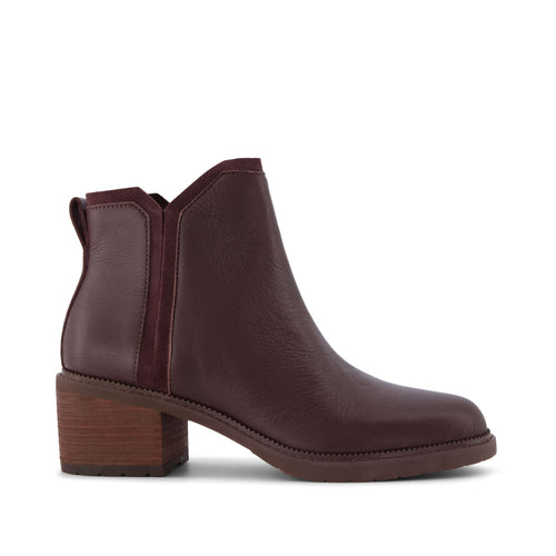 Hailey Heeled Boot - Water Resistant Blackberry Leather Side View