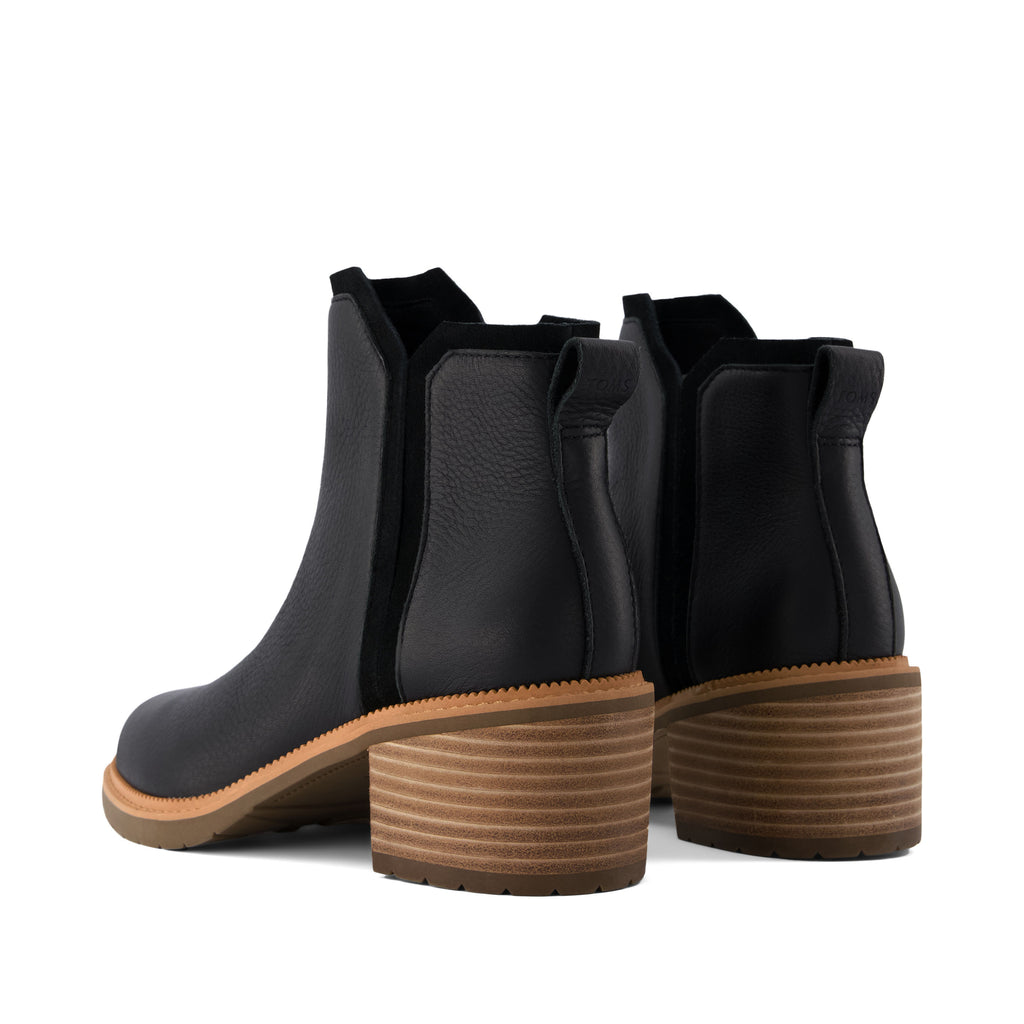 Hailey Heeled Boot - Water Resistant Black Leather Back View