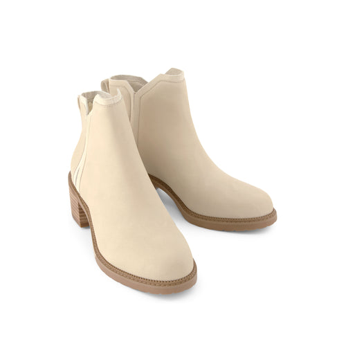 Hailey Heeled Boot - Water Resistant Beige Nubuck Leather Front View