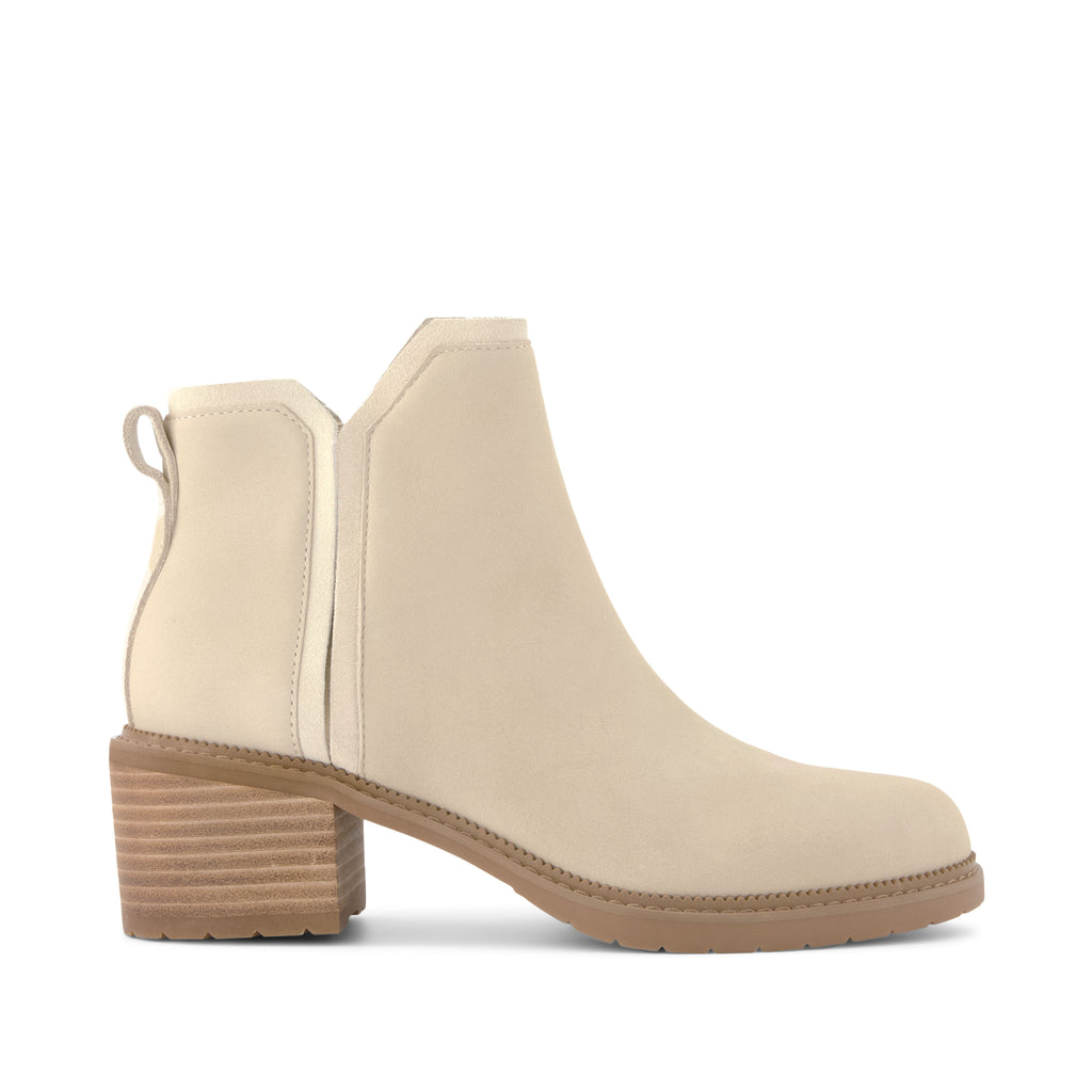 Hailey Heeled Boot - Water Resistant Beige Nubuck Leather Side View