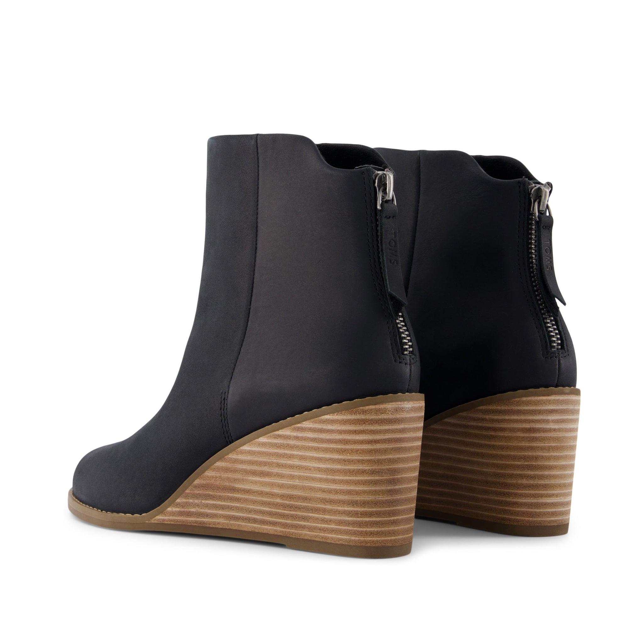 Casey Wedge Boot - Black Leather Back View