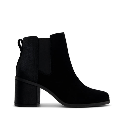 Evelyn Chelsea Heeled Boot - Black Metallic Suede Side View