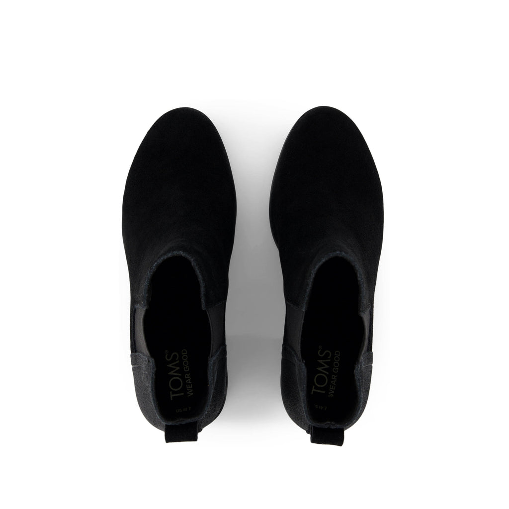 Evelyn Chelsea Heeled Boot - Black Metallic Suede Top View