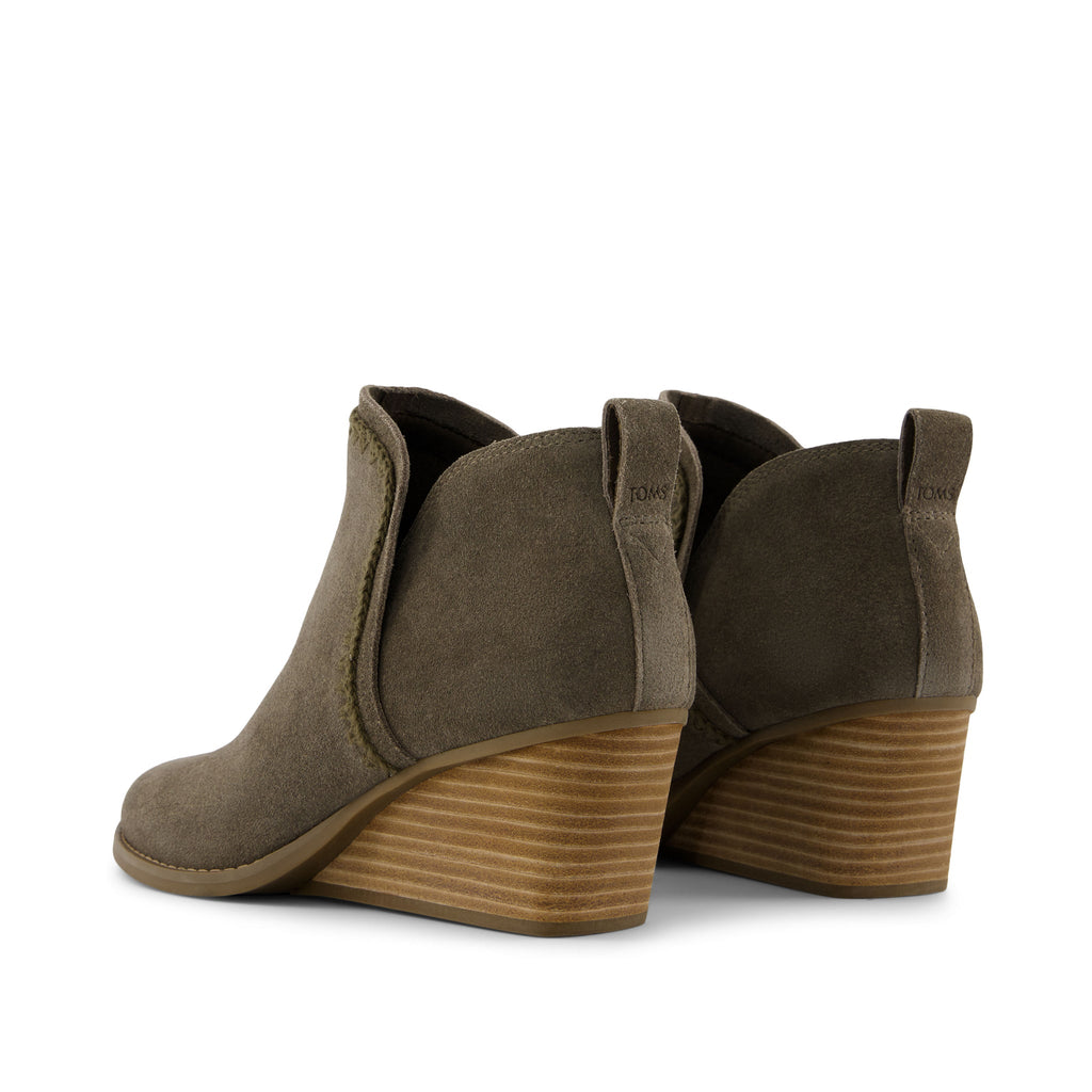 Kaia Olive Suede Wedge Boot Back View