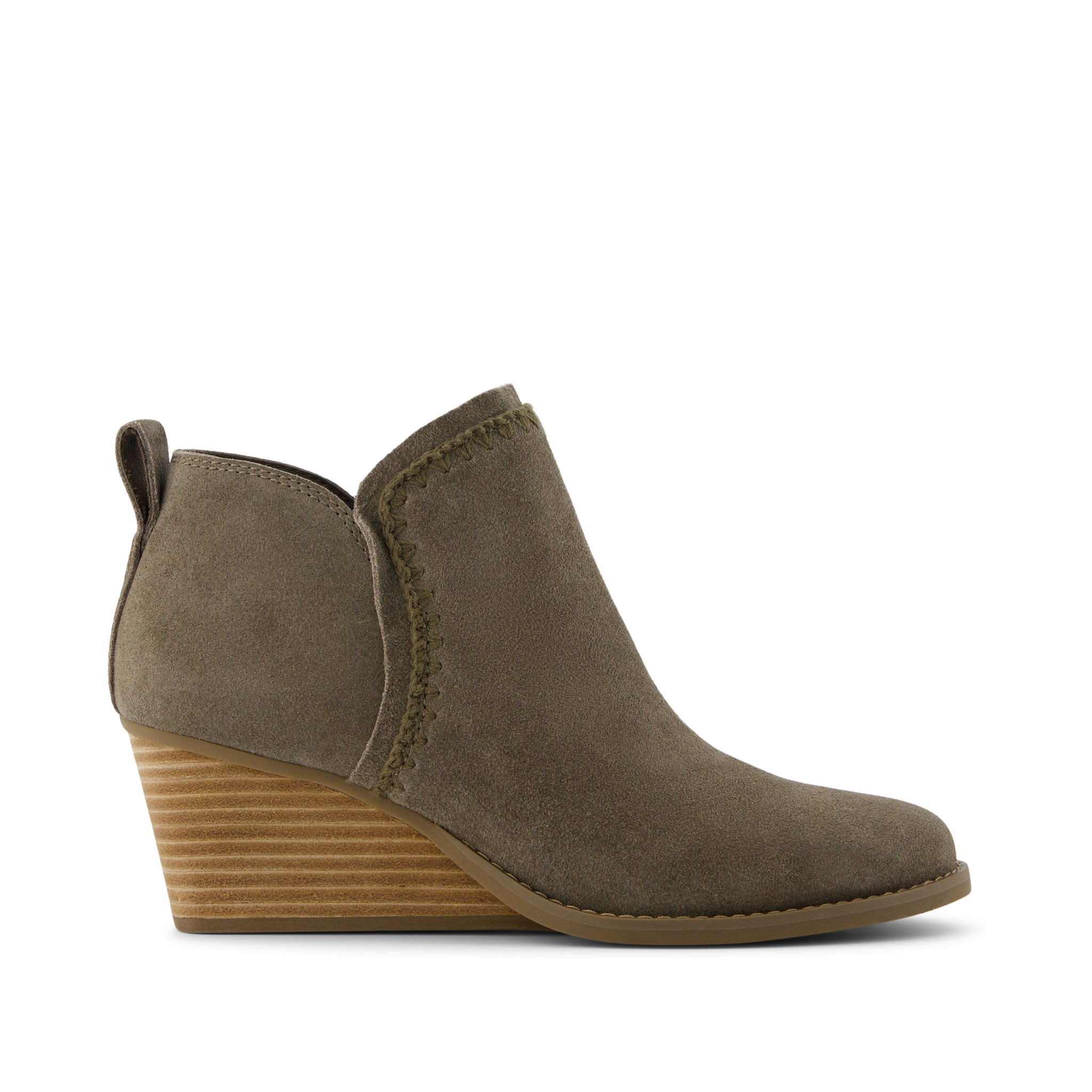 Kaia Olive Suede Wedge Boot Side View