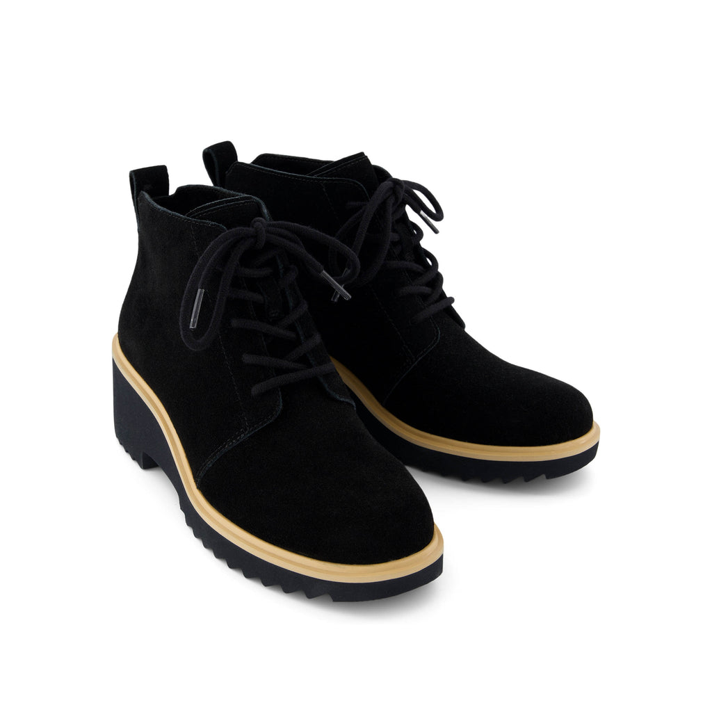Maude Lace Up Black Suede Wedge Boot Front View