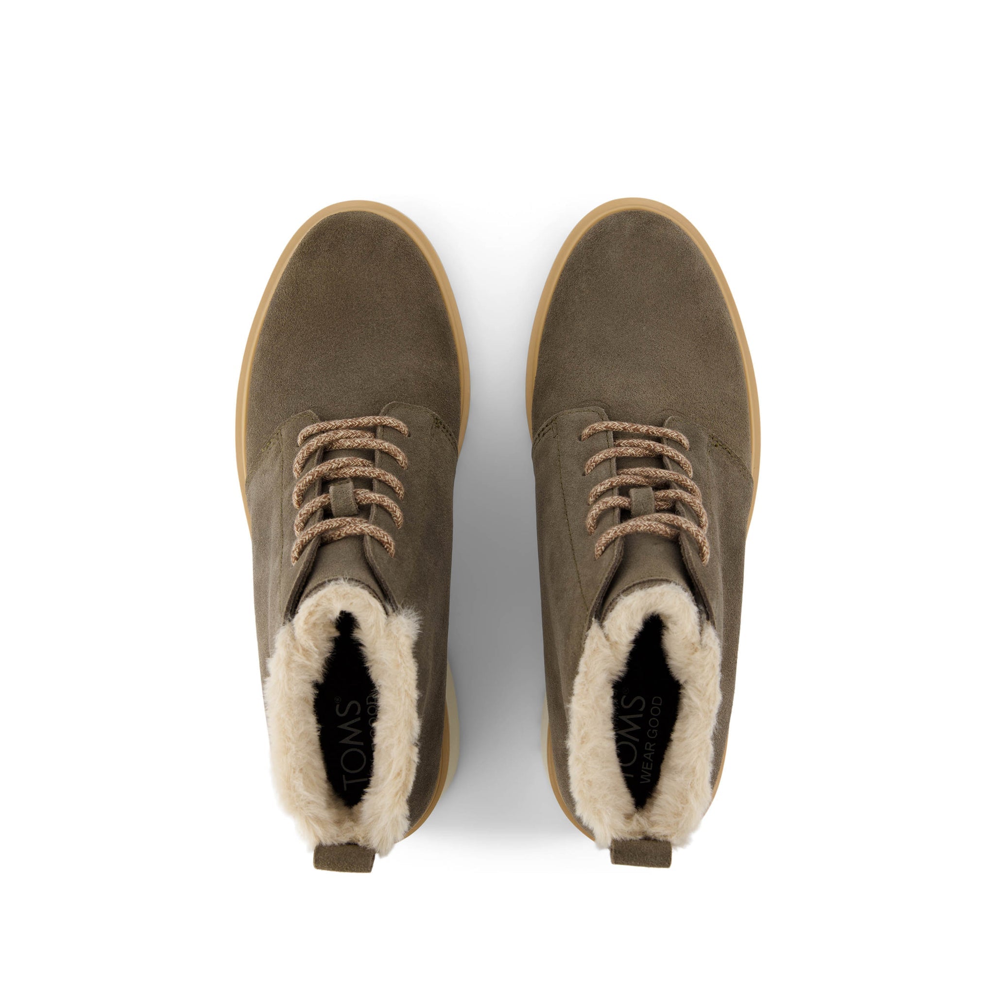 Maude Lace Up Olive Suede Faux Fur Wedge Boot Top View