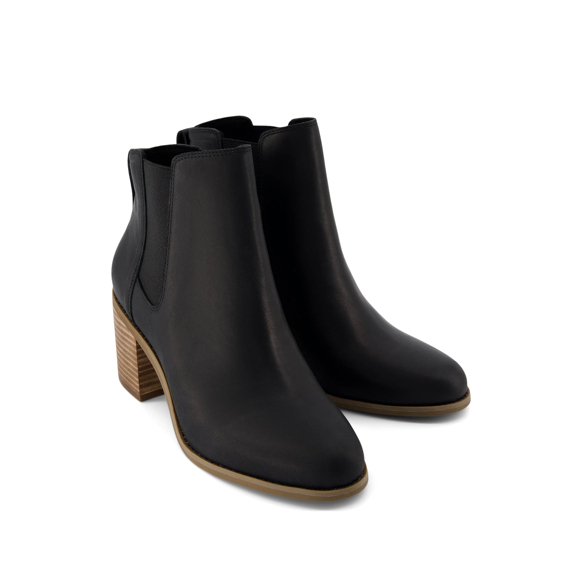 Evelyn Chelsea Heeled Boot - Black Leather Front View