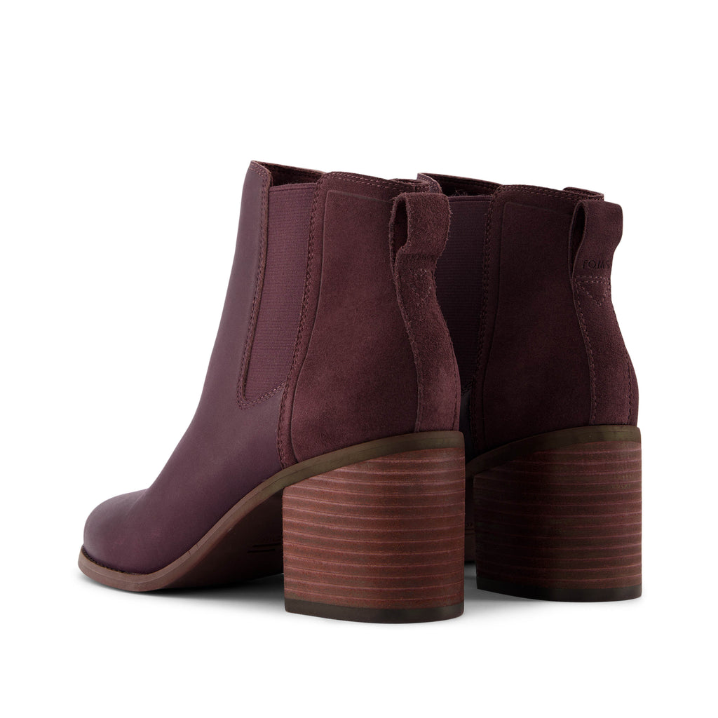 Evelyn Chelsea Heeled Boot - Blackberry Leather Suede Back View