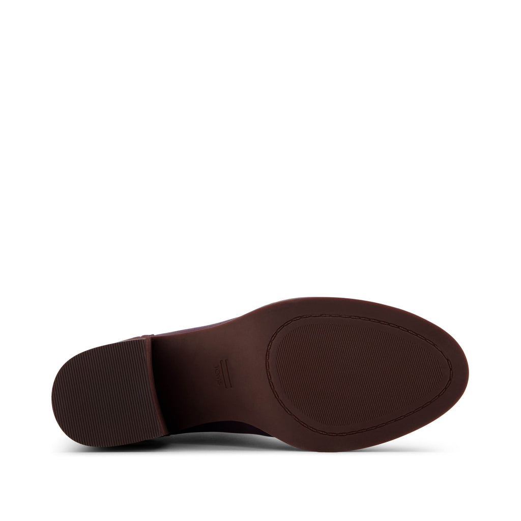 Evelyn Chelsea Heeled Boot - Blackberry Leather Suede Bottom Sole View