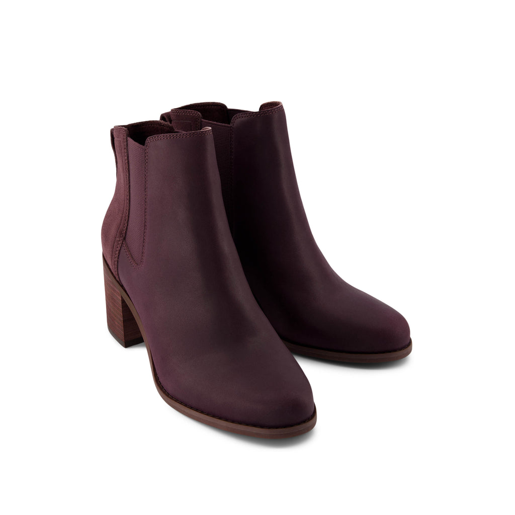 Evelyn Chelsea Heeled Boot - Blackberry Leather Suede Front View