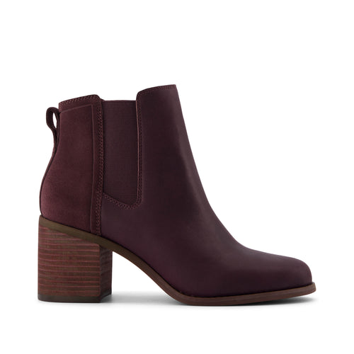 Evelyn Chelsea Heeled Boot - Blackberry Leather Suede Side View