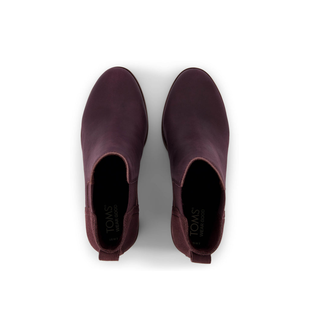 Evelyn Chelsea Heeled Boot - Blackberry Leather Suede Top View