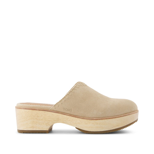 Addison Natural Suede Deco Stitch Clog Heel Side View
