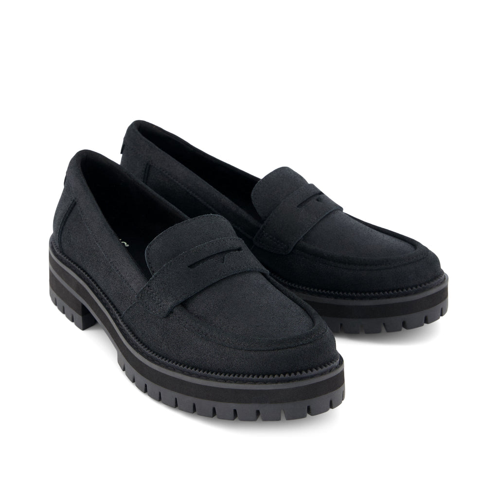 Cara Black Metallic Leather Loafer Front View
