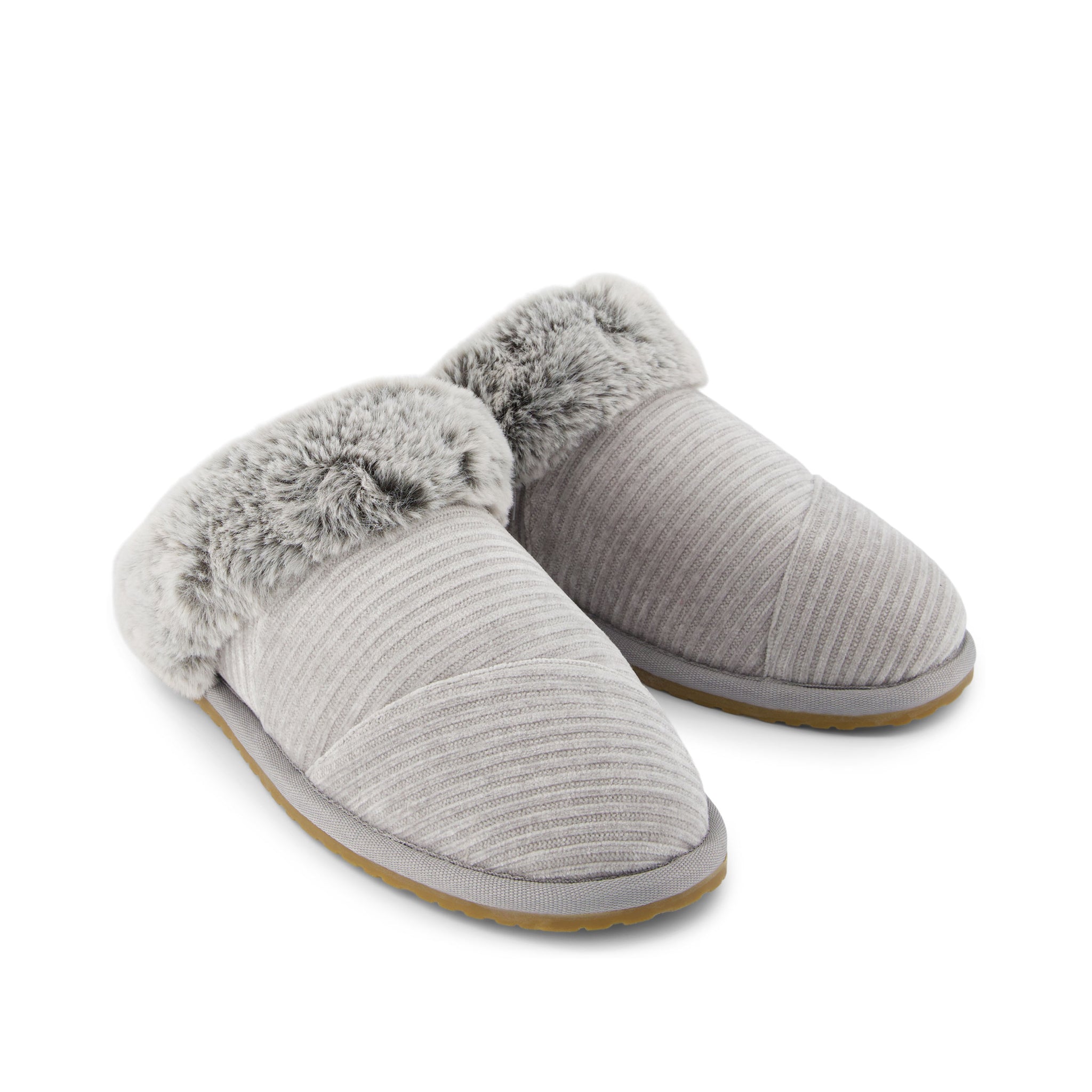 Valerie Slipper - Drizzle Grey Rib Knit Front View