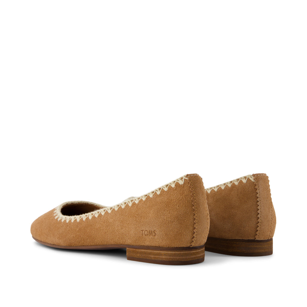 Briella Brown Deco Stitch Suede Flat Back View