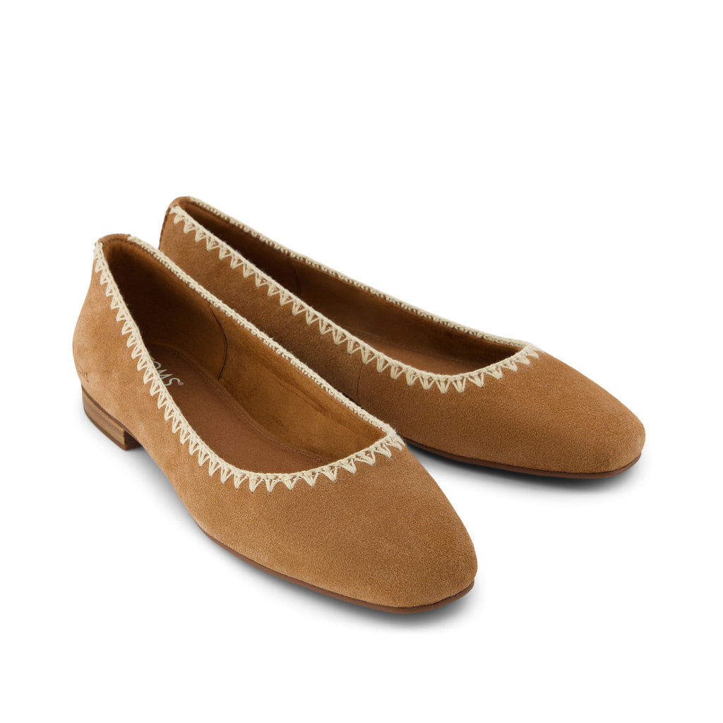 Briella Brown Deco Stitch Suede Flat Front View
