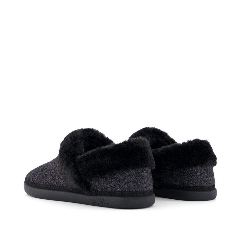 Oslo Covertible Slipper - Black Cozy Herringbone Back View