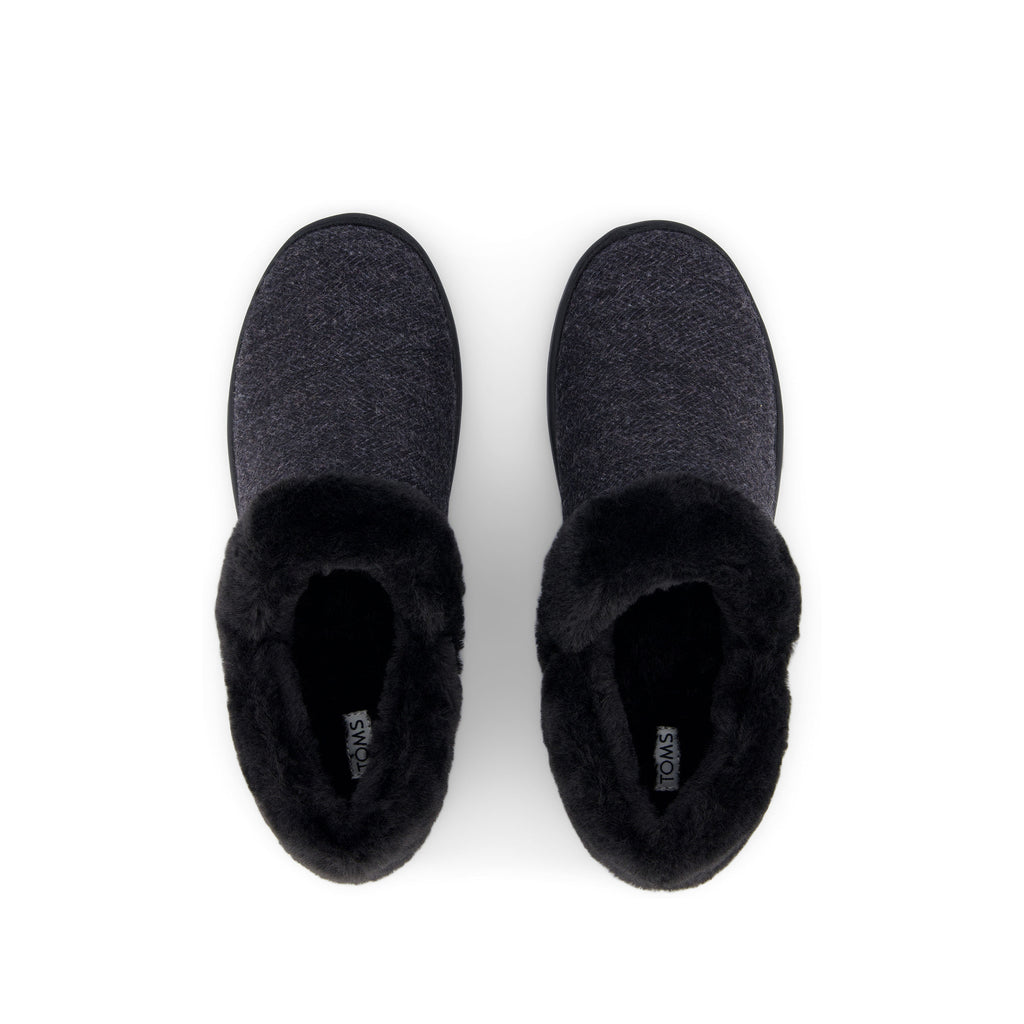 Oslo Covertible Slipper - Black Cozy Herringbone Top View