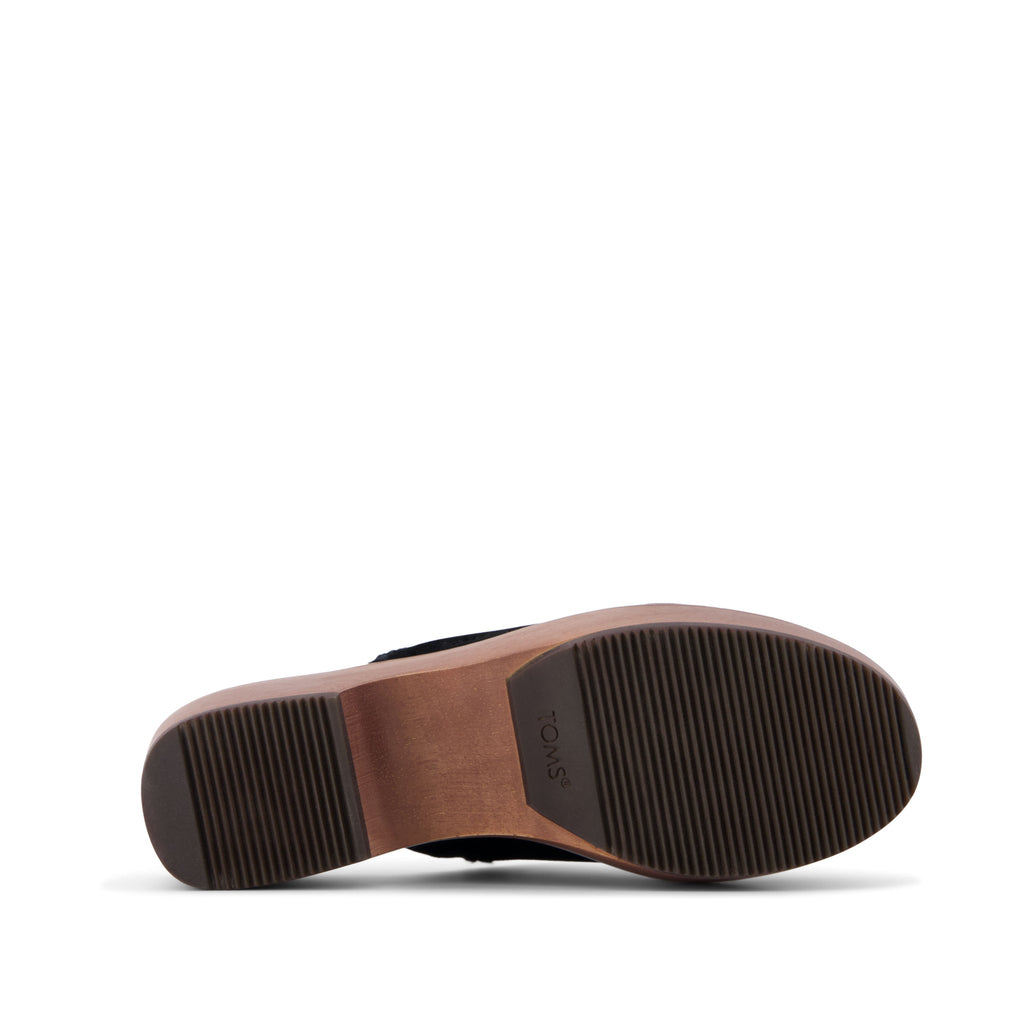 Addison Black Suede Deco Stitch Clog Heel Bottom Sole View