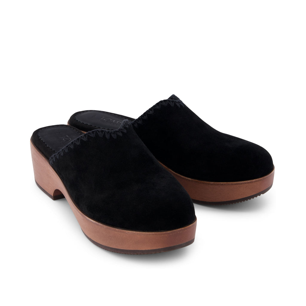Addison Black Suede Deco Stitch Clog Heel Front View