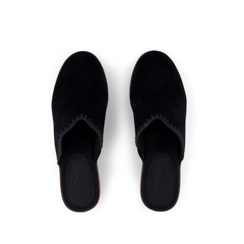 Addison Black Suede Deco Stitch Clog Heel Top View