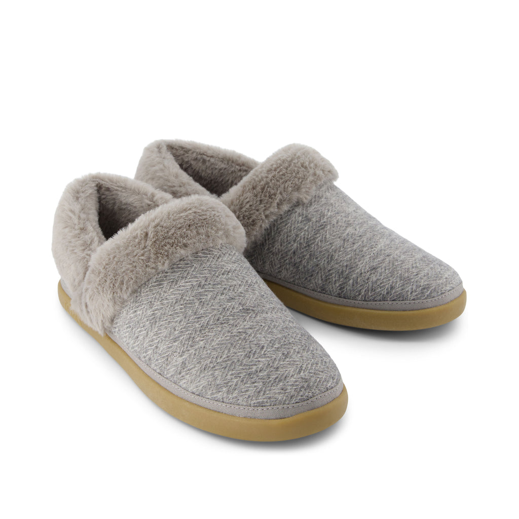 Oslo Covertible Slipper - Drizzle Grey Cozy Herringbone Front View