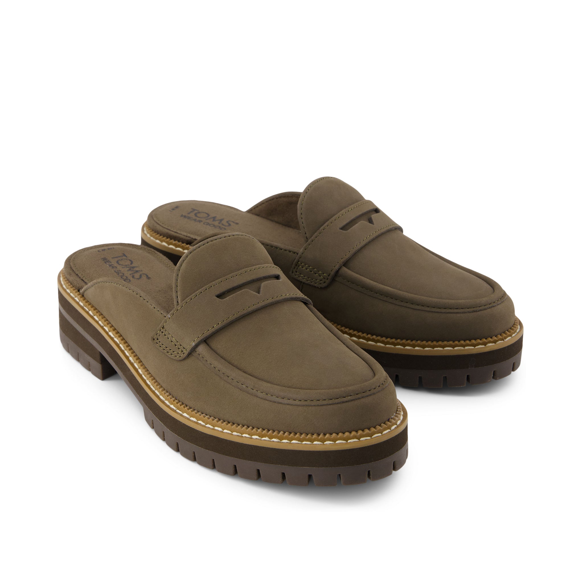 Cara Mule Olive Leather Loafer Front View